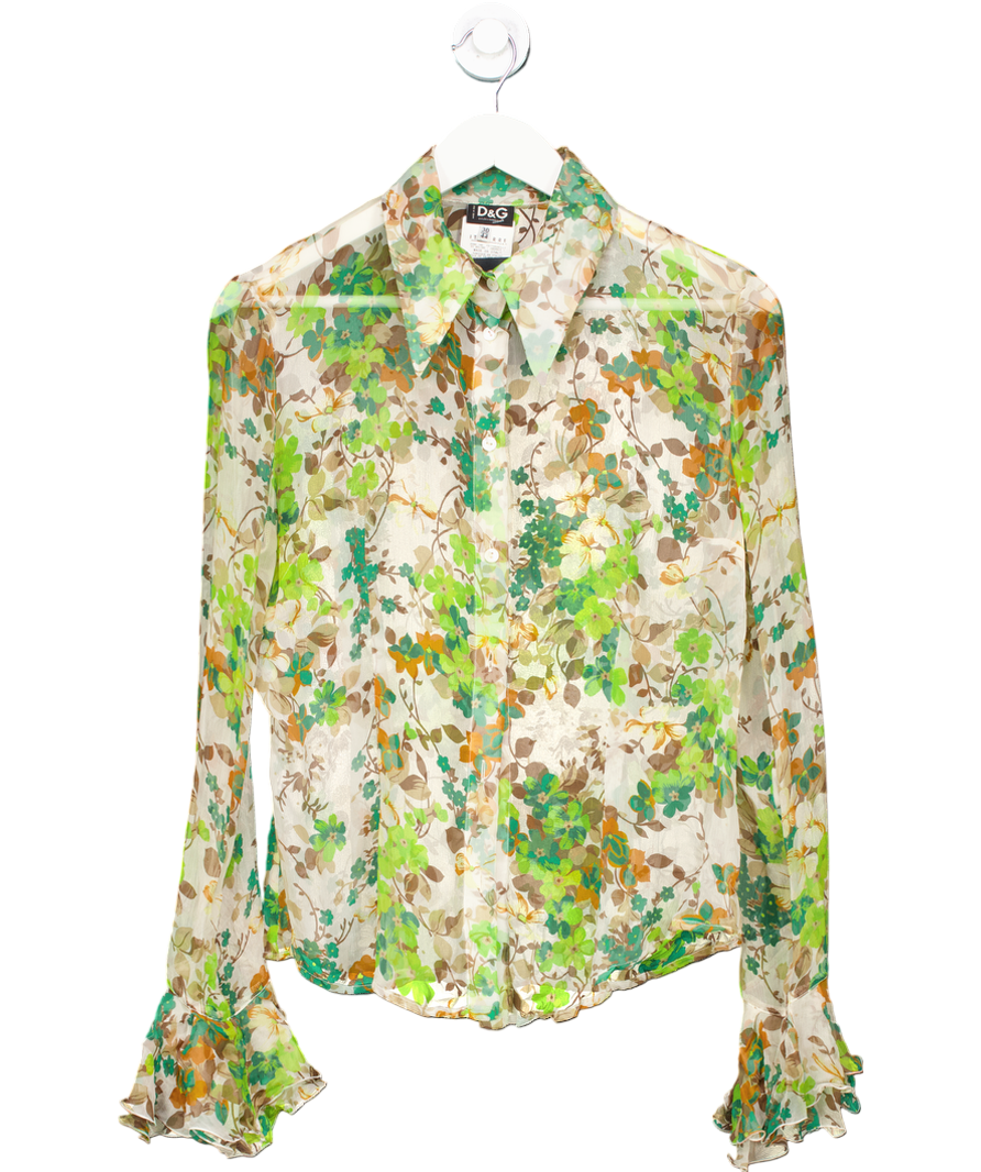 Dolce & Gabbana Green Silk Floral Blouse UK 8
