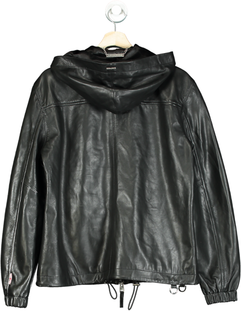 Boda Skins Black Leather Hooded Jacket UK S