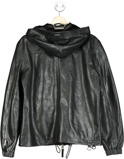 Boda Skins Black Leather Hooded Jacket UK S