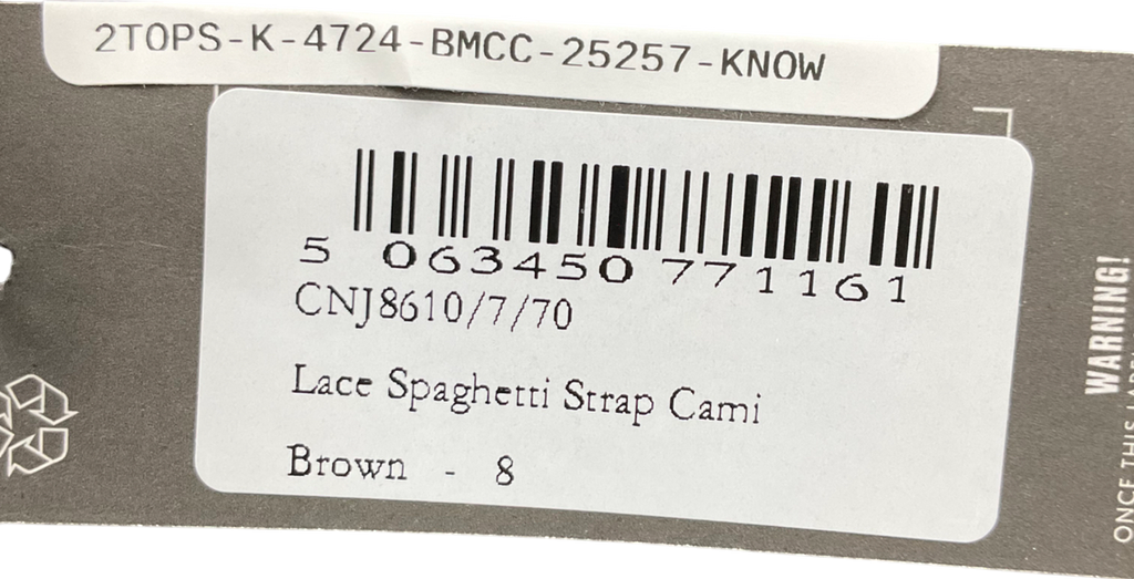 PrettyLittleThing Brown Lace Spaghetti Strap Cami UK 8