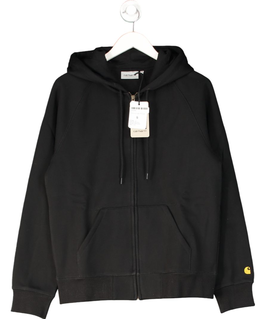 Carhartt WIP Black / Gold Hooded Chase Zip Sweatshirt Jacket UK S