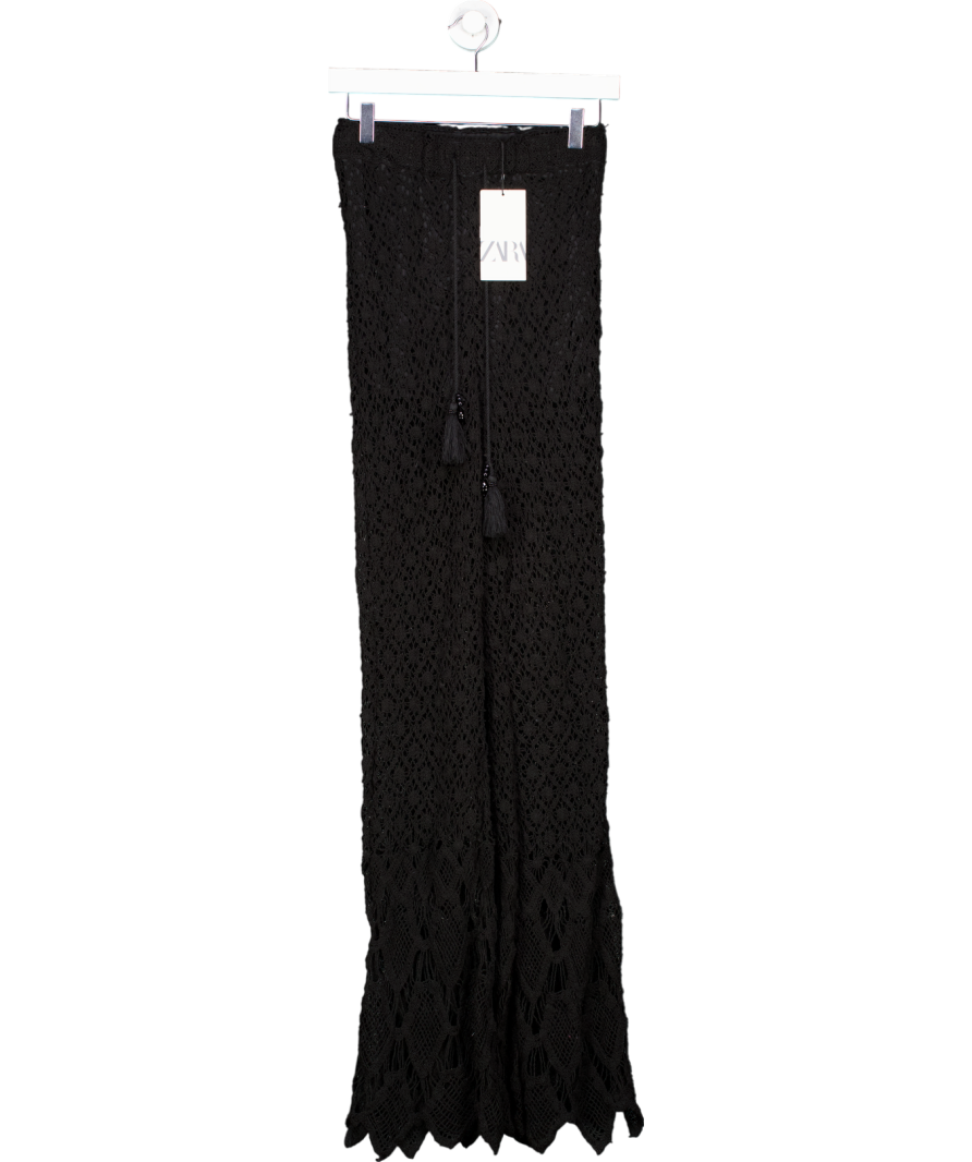 ZARA Black Crochet Flare Trousers UK XS