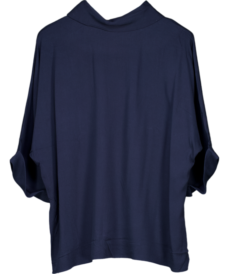MANGO Navy Blue Oversized High Neck Flowing Blouse UK S
