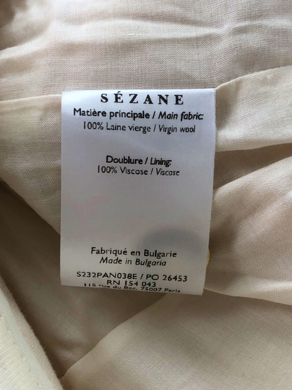 SÉZANE Beige Virgin Wool Emilio Trousers UK 10