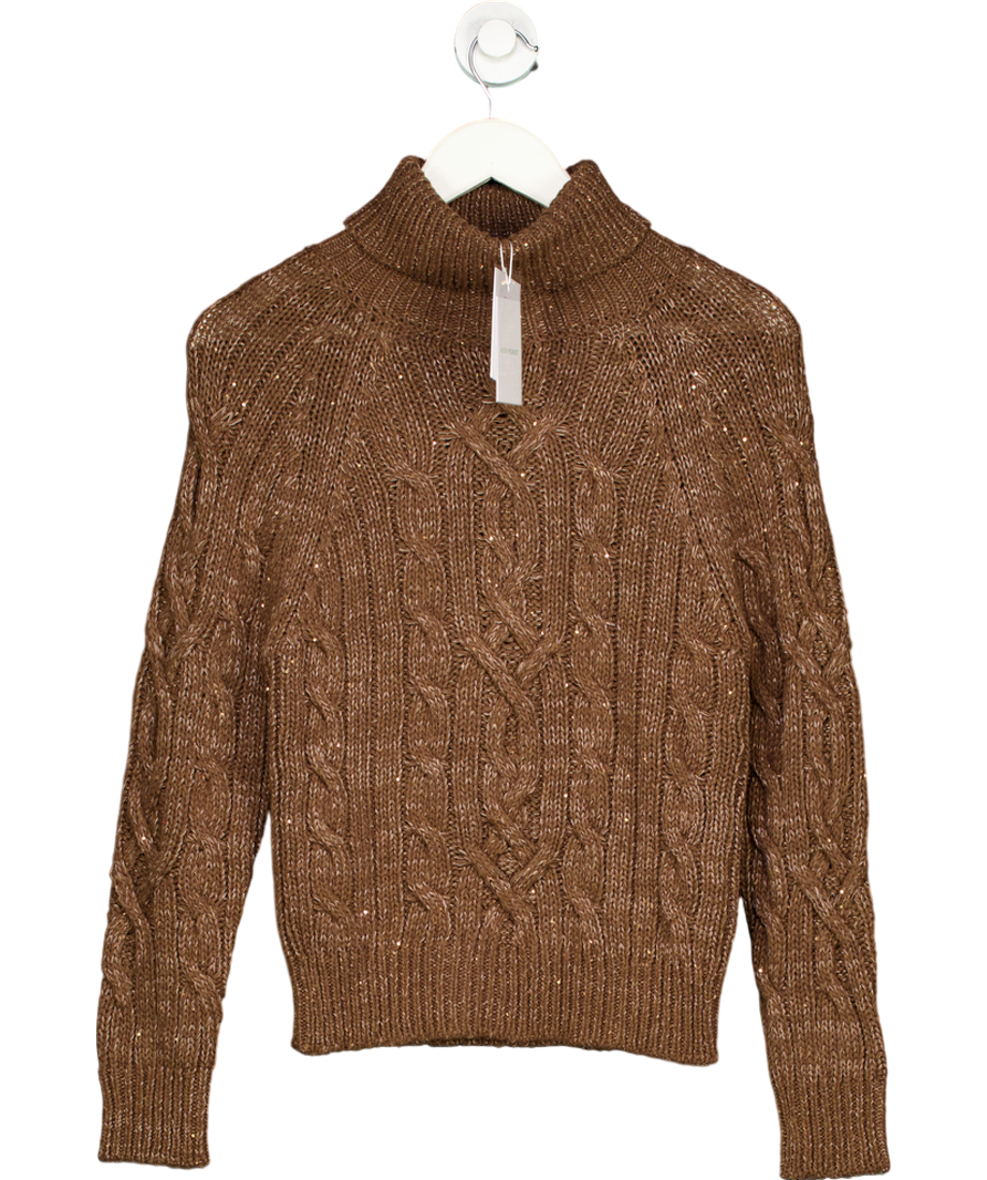 asta Resort Brown Elsa Cable Knit Sweater - Tobacco Sequin UK S