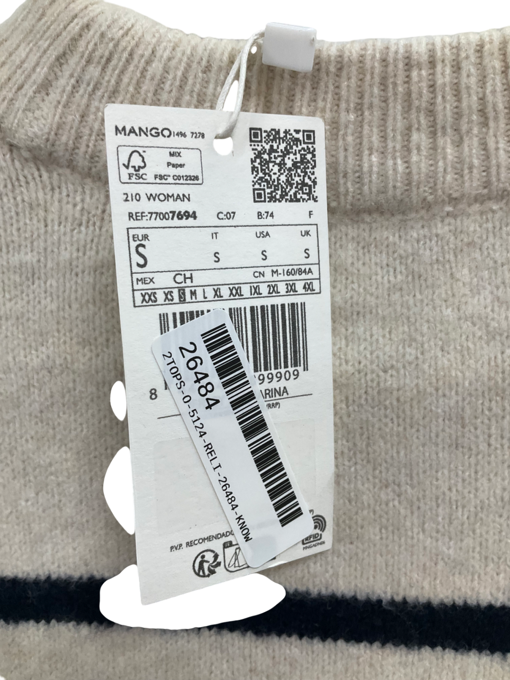 MANGO Cream Soft Striped Jumper UK S