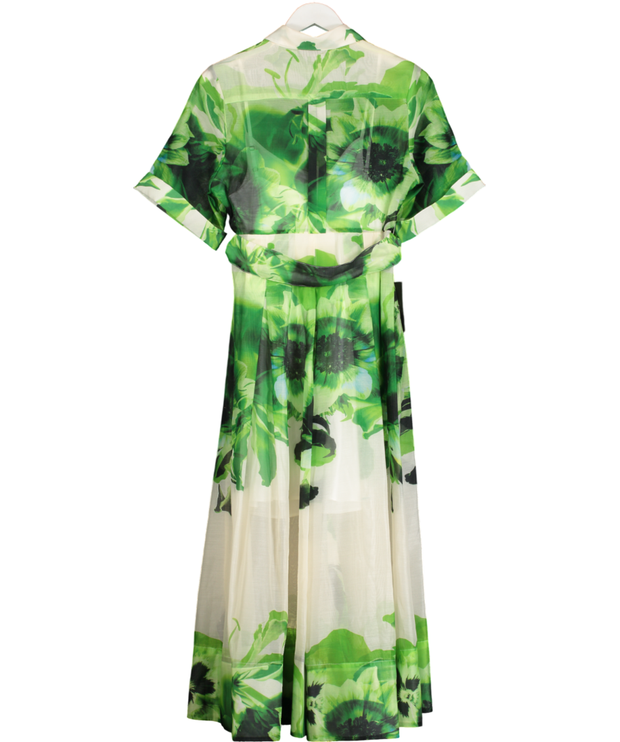 Karen Millen Green Petite Floral Organdie Woven Midi Shirt Dress UK 12