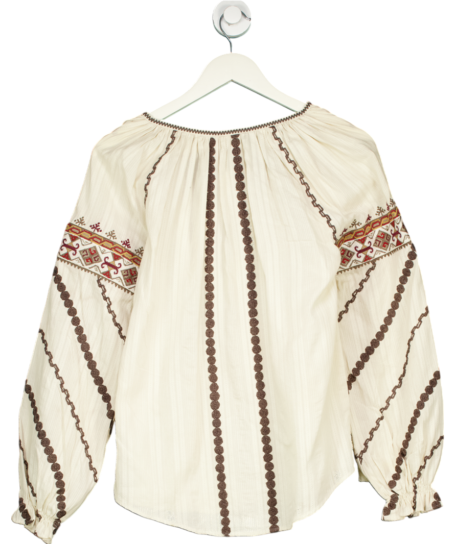 Talitha Cream Eloise Embroidered Blouse UK M