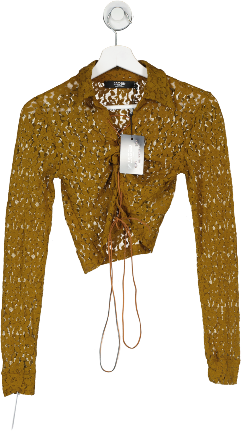 Jaded London Brown Lace Shirt With Suede Cord Extreme Lace Up Detail UK 8