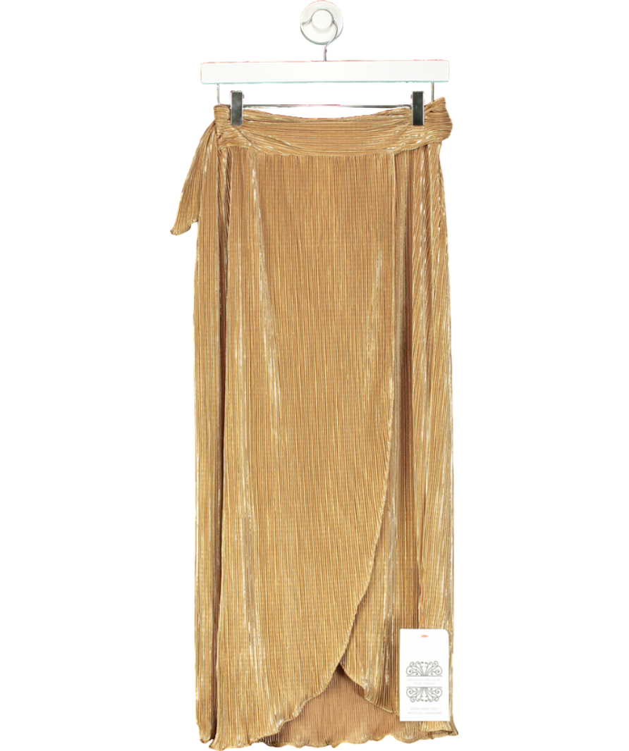 Never Fully Dressed Metallic Jaspre Plisse Midi Skirt In Gold UK 8
