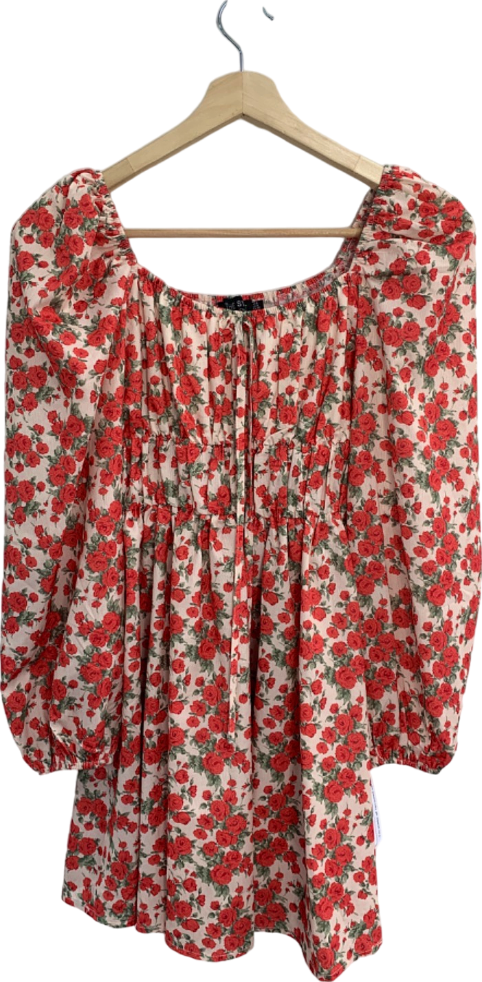 In The Style Red Floral Smocked Dress UK 8