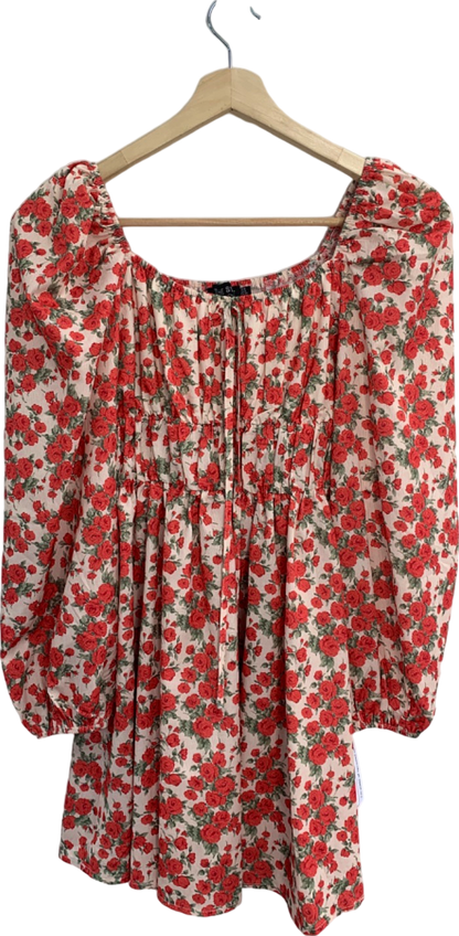 In The Style Red Floral Smocked Dress UK 8