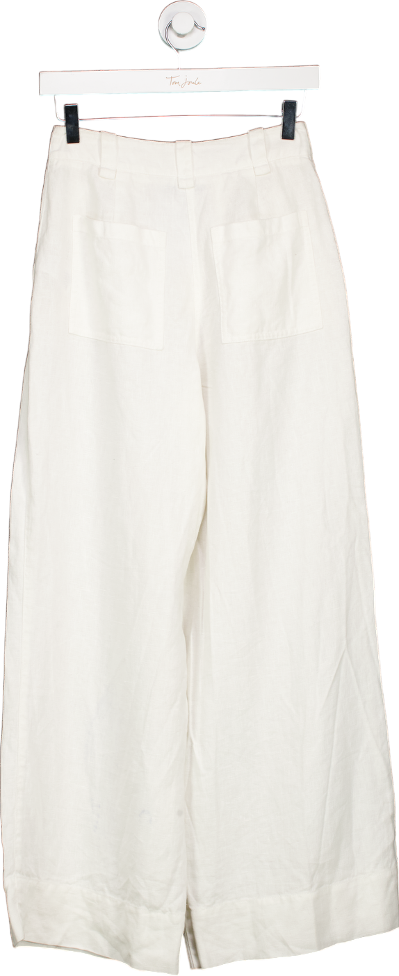 Reiss White Linen Wide Leg Trousers UK 4
