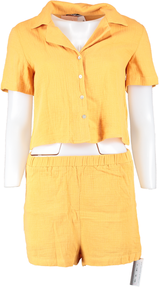 miss lola Orange Short Sleeve Shirt And Shorts Set UK S