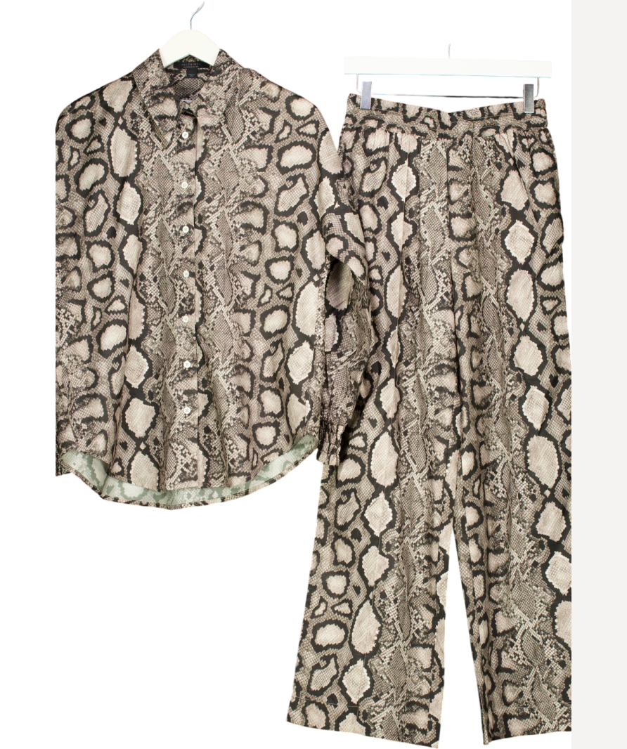 All Saints Brown Charli Long Sleeved Snake Print Shirt And Wide Leg Trousers UK 6