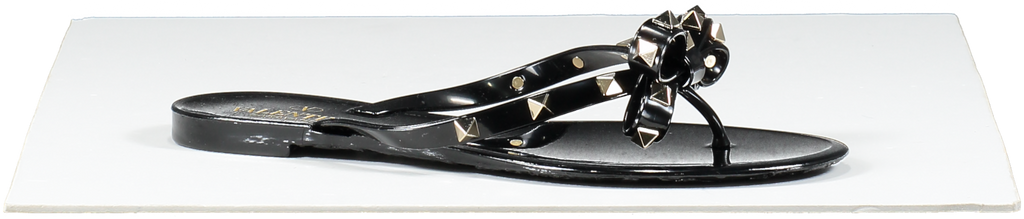 Valentino Garavani Black Rubber Rockstud Bow Thong Sandals UK 5 EU 38 👠