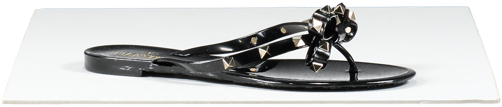 Valentino Garavani Black Rubber Rockstud Bow Thong Sandals UK 5 EU 38 👠