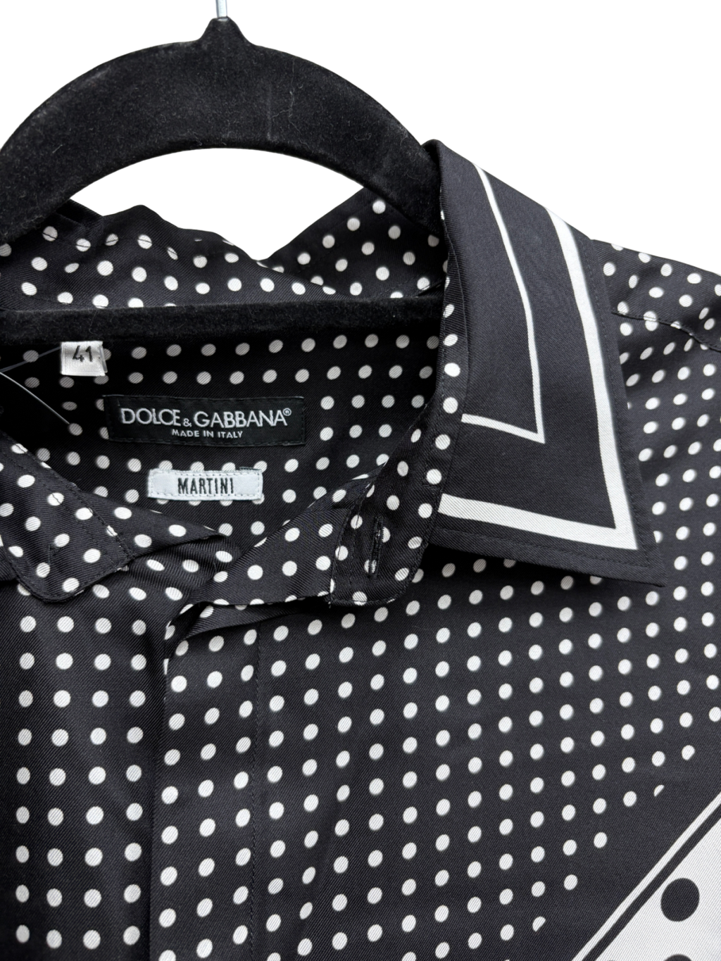 Dolce & Gabbana Black Polka Dot Martini-fit Silk Shirt UK L