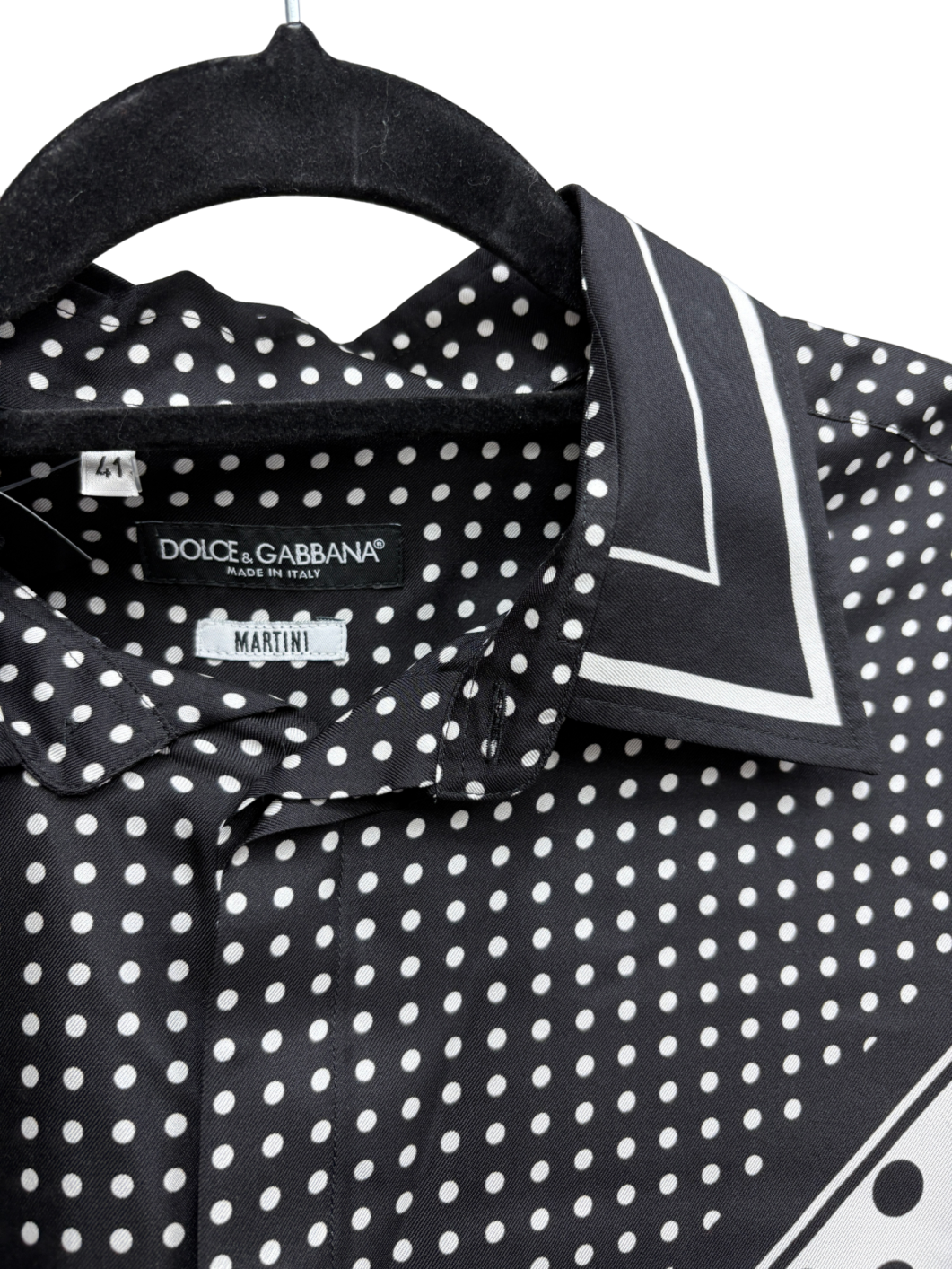 Dolce & Gabbana Black Polka Dot Martini-fit Silk Shirt UK L