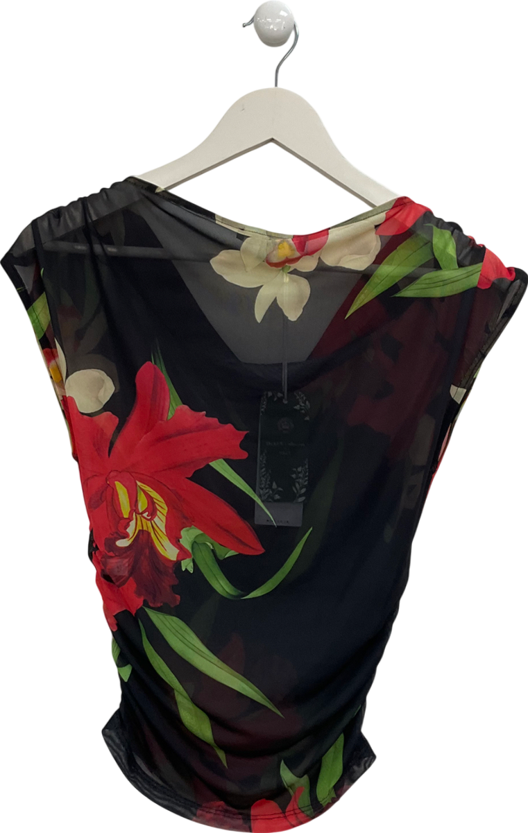 Next Black Botanical Print Mesh Top UK 6