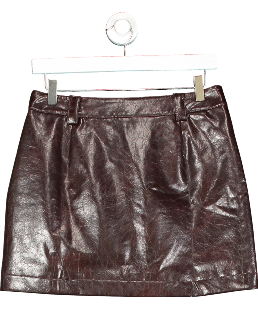 New Look Dark Brown Cracked Effect Faux Leather Mini Skirt UK 10