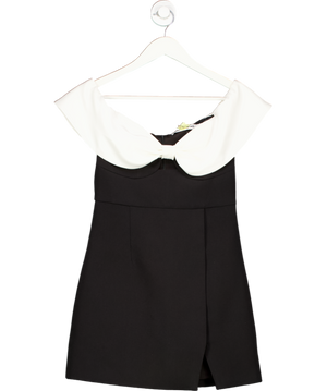 Self Portrait Black & Ivory Crepe Bow Detail Mini Dress UK 8
