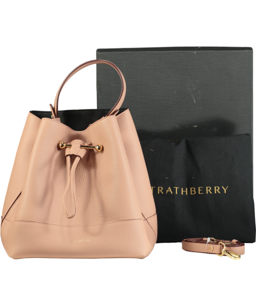 Strathberry Pink Lana Osette Midi Bucket Bag with detachable shoulder strap