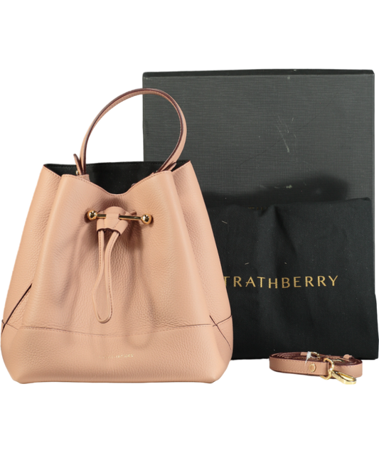 Strathberry Pink Lana Osette Midi Bucket Bag with detachable shoulder strap