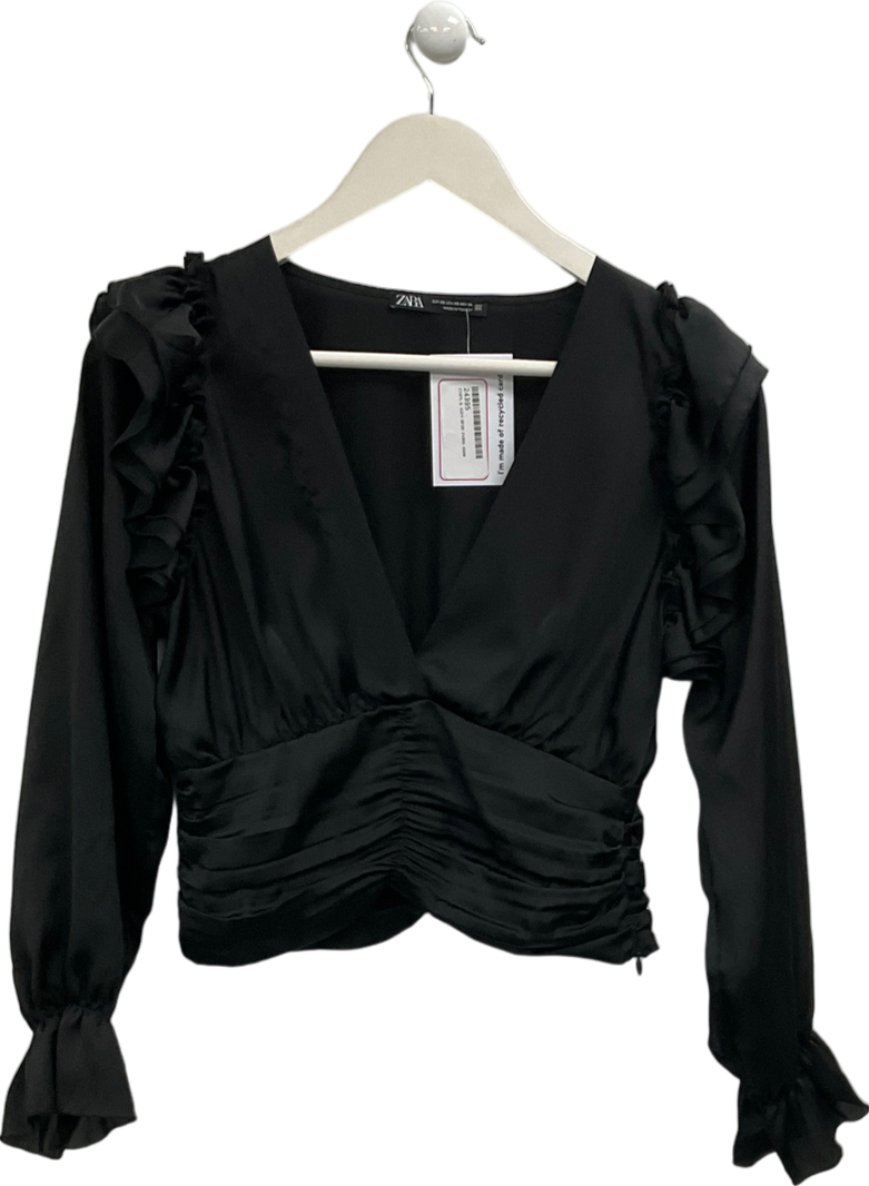 ZARA Black Cropped Blouse UK XS