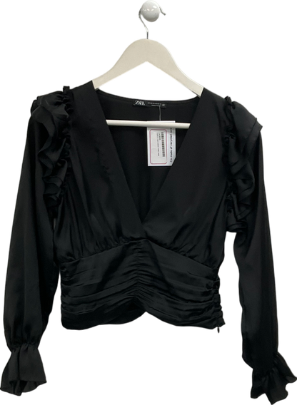 ZARA Black Cropped Blouse UK XS