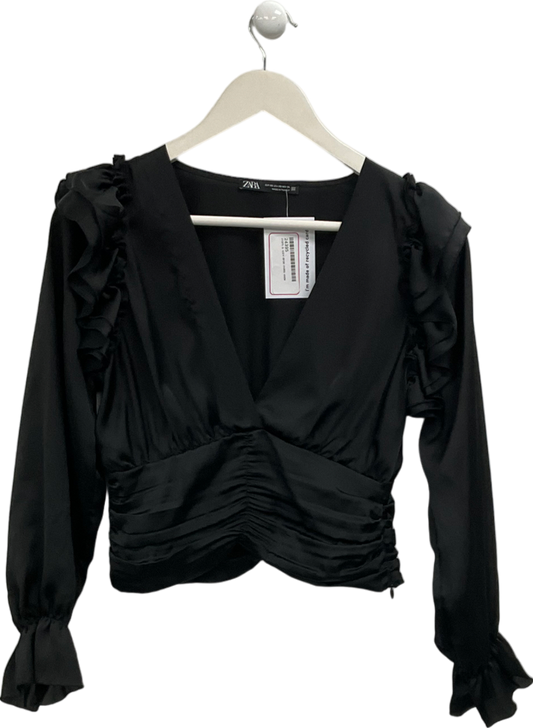 ZARA Black Cropped Blouse UK XS