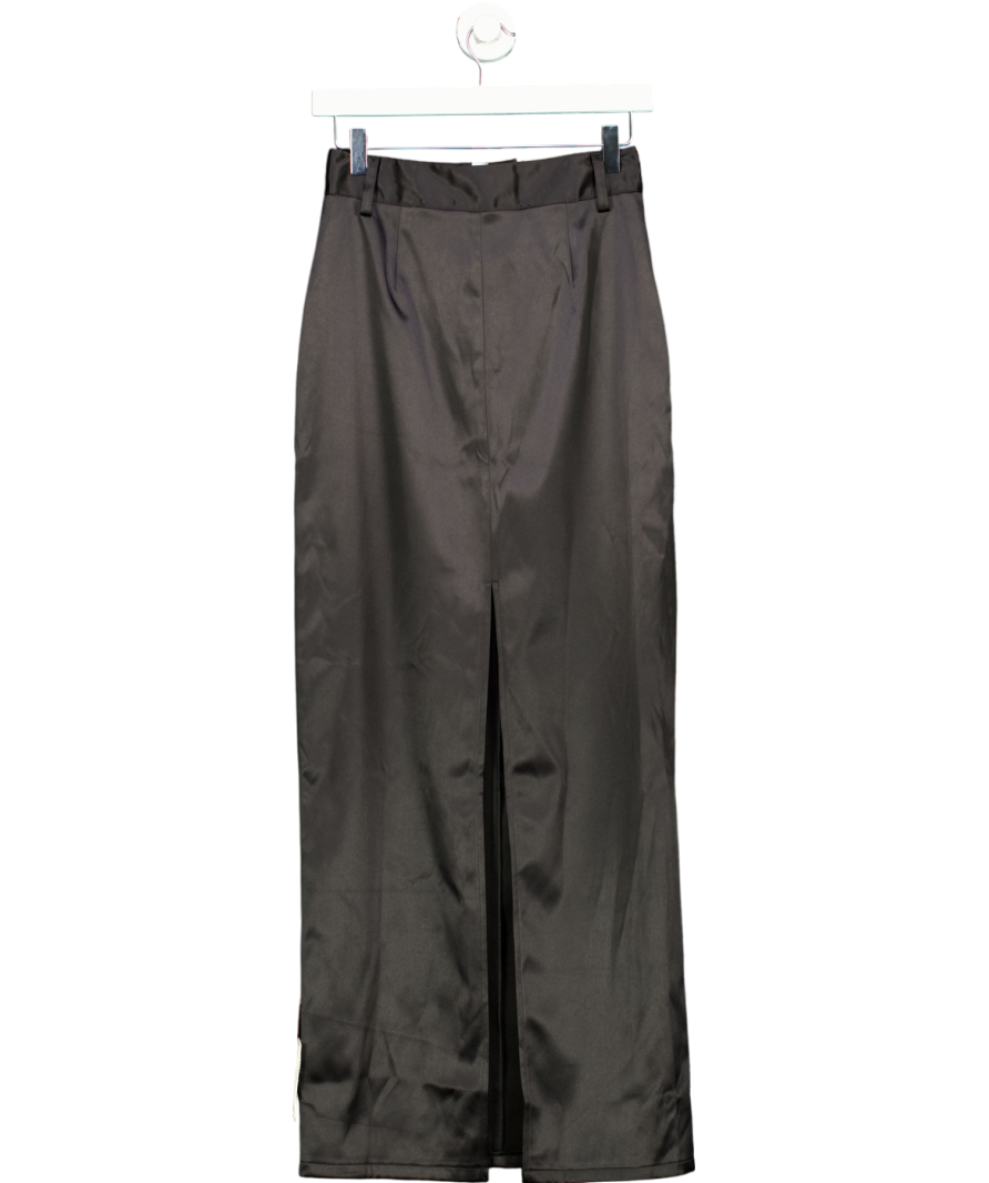 PRETTY LAVISH Black Beck Satin Tailored Maxi Skirt UK 6