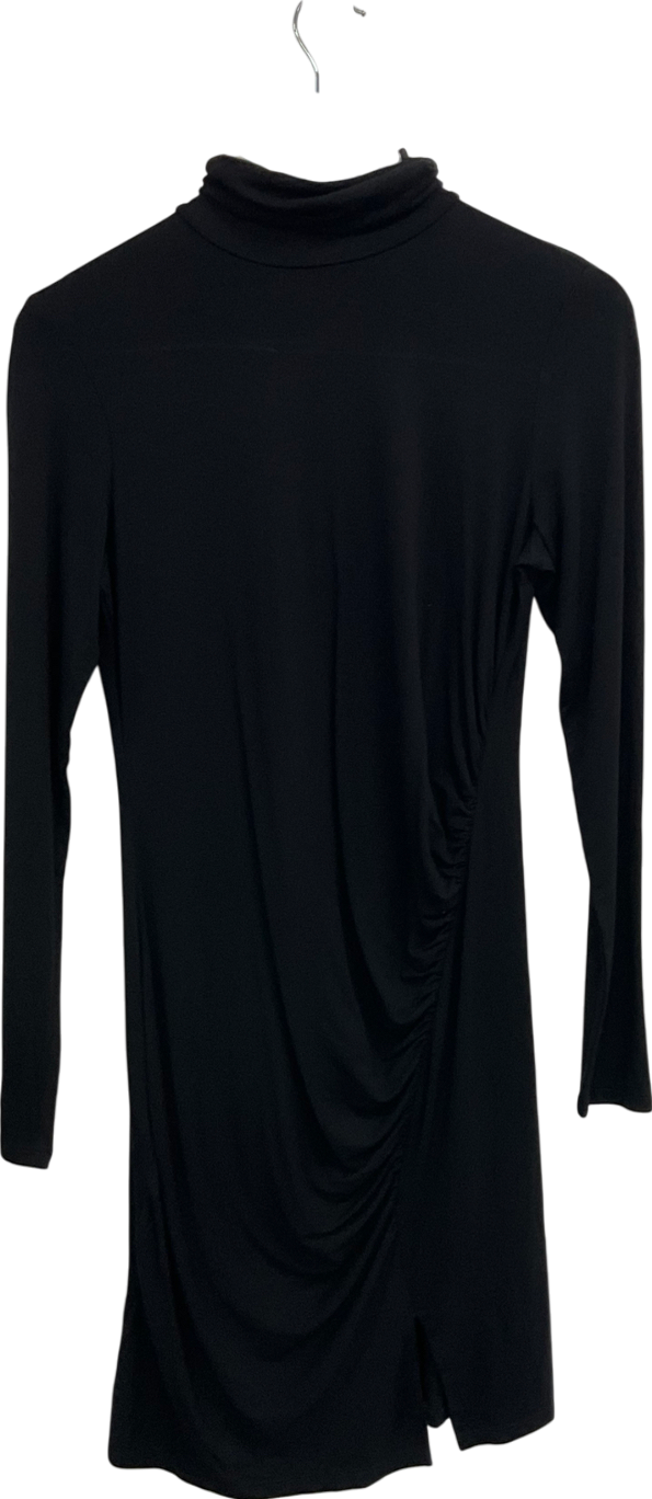 H&M Black Ruched Long Sleeve Jersey Dress UK M