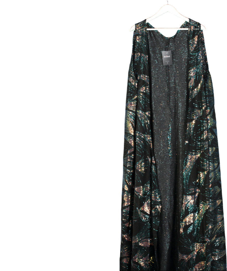 Black Sequin Embellished Maxi Length Sleeveless Cardigan UK XXXL