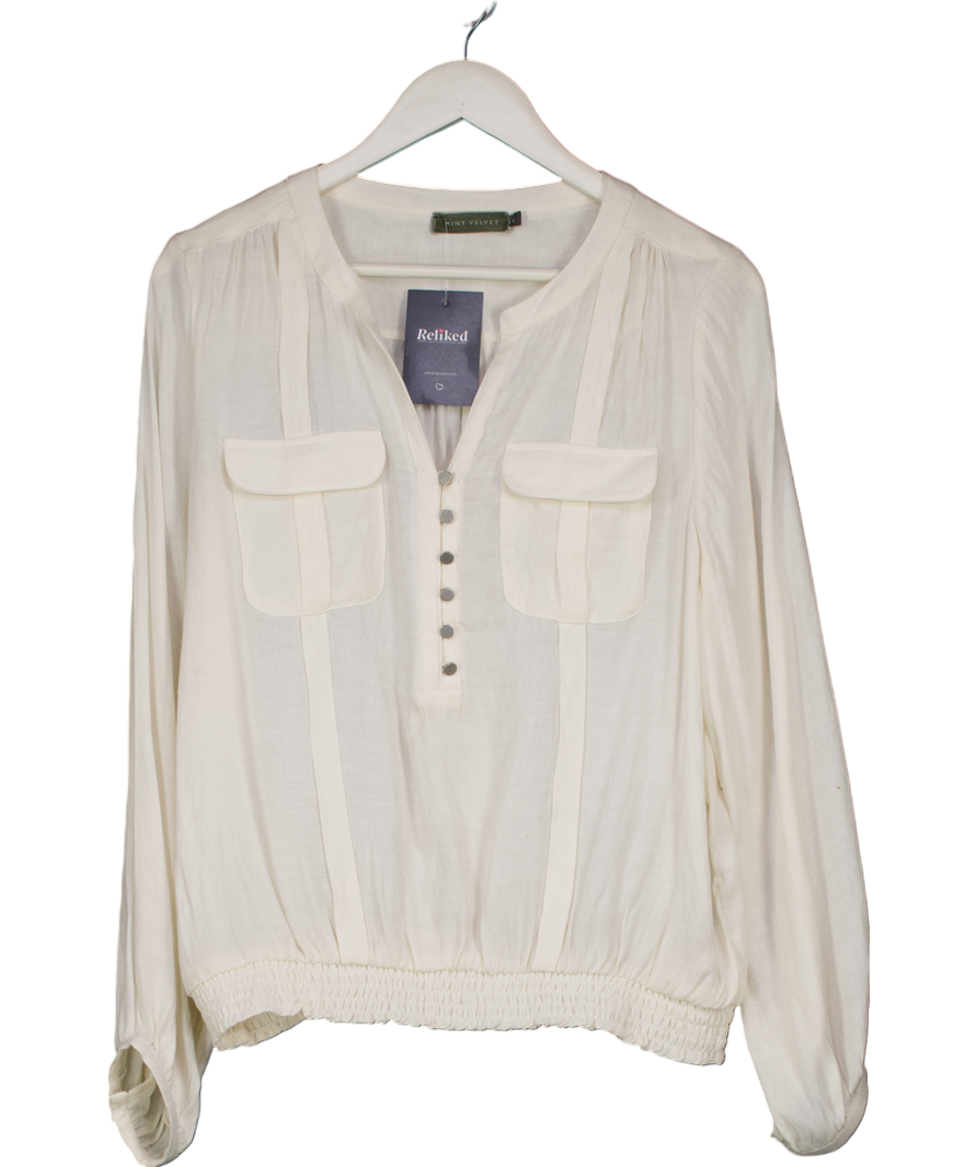Mint Velvet Cream Viscose Blend Shirred Hem Blouse UK 16