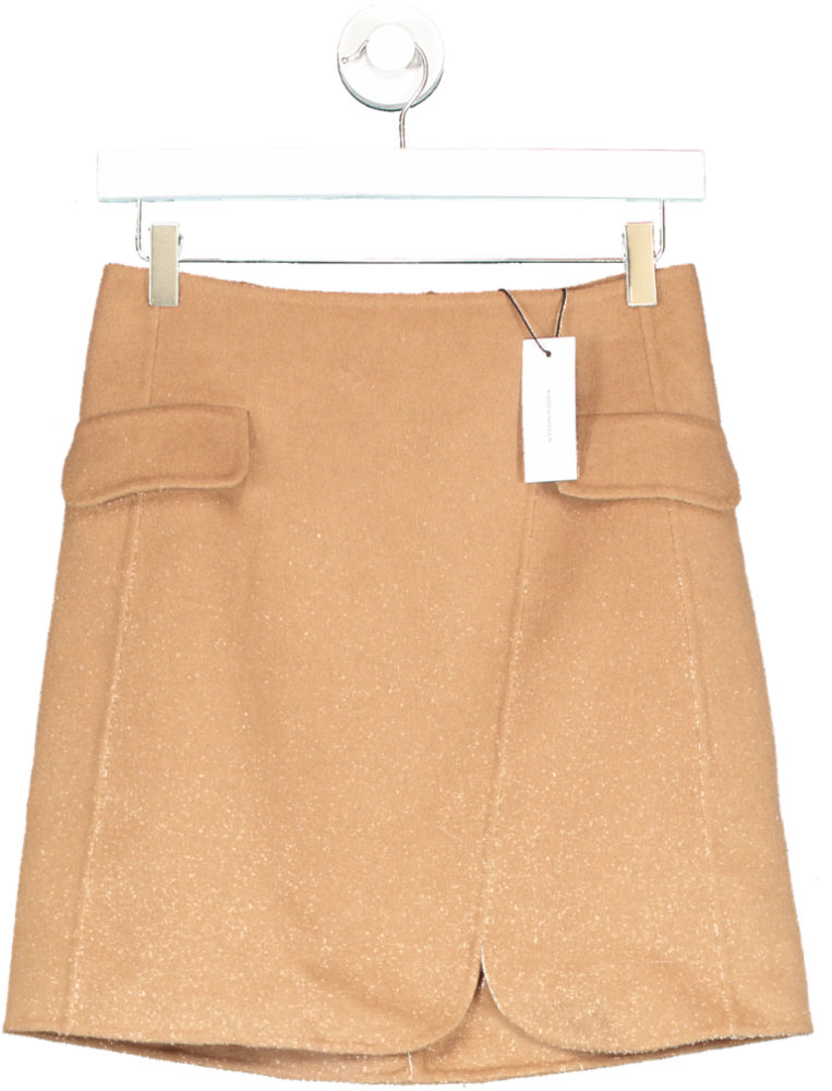 Karen Millen Brown Tailored Wool Blend Pocket Detail Mini Wrap Skirt UK 6