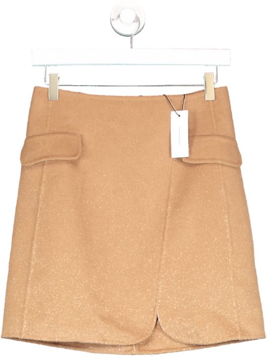 Karen Millen Brown Tailored Wool Blend Pocket Detail Mini Wrap Skirt UK 6