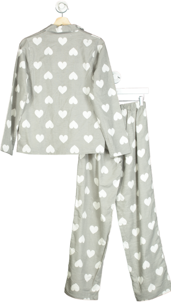 Grey Heart Print Brushed Cotton Pyjamas in gift bag UK 16-18