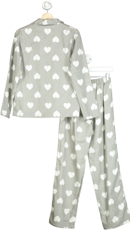 Grey Heart Print Brushed Cotton Pyjamas in gift bag UK 16-18