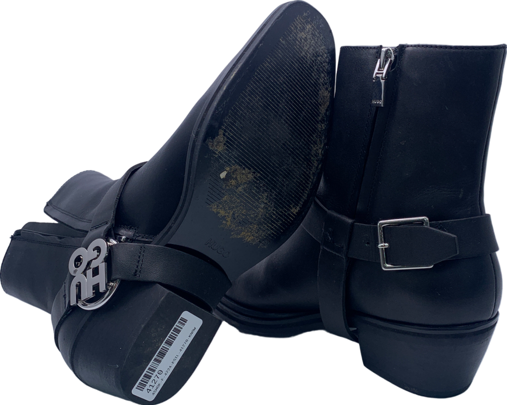 HUGO BOSS Black Leather Zip Chelsea Boot UK 4 EU 37 👠