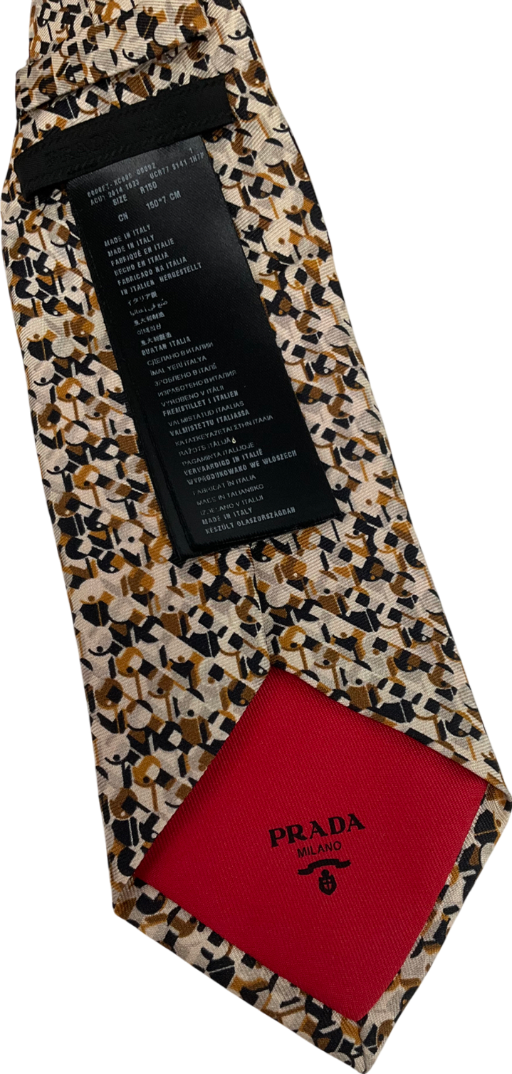 PRADA Beige Patterned 100% Silk Neck Tie
