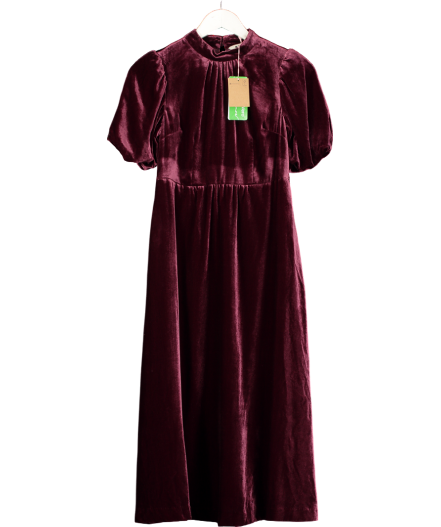 Boden Red High Neck Velvet Dress In Cabernet UK 4