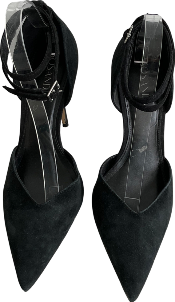 SOSANDAR Black Suede Ankle Strap Pointed Court Shoe UK 8 EU 41 👠