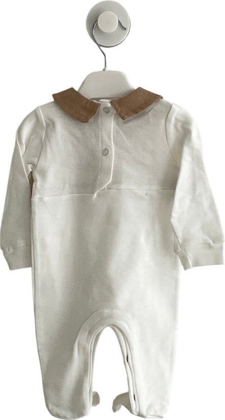 Little Dreams White Ivory & Mocha Contrast Collar Sleepsuit 6-9 Months