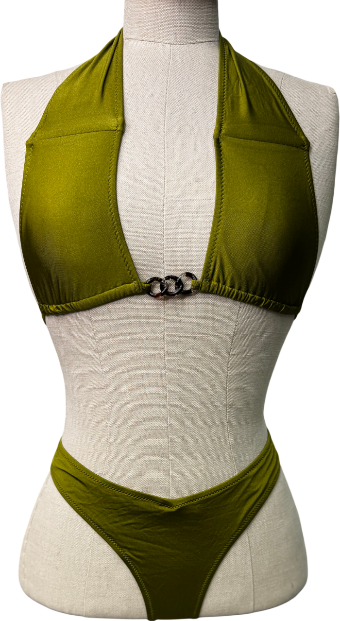 EVARAE Olive Green 2-piece Halterneck Bikini Set UK S