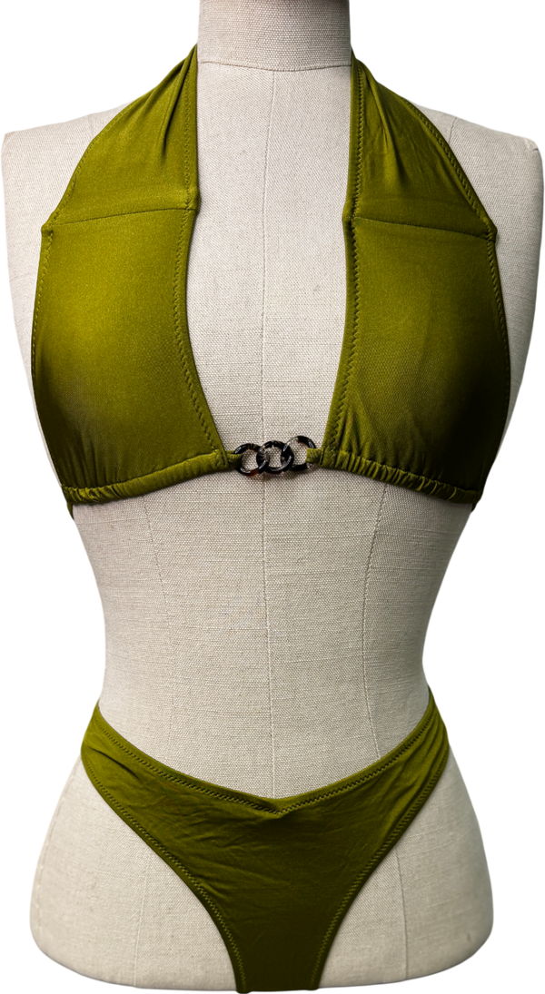 EVARAE Olive Green 2-piece Halterneck Bikini Set UK S