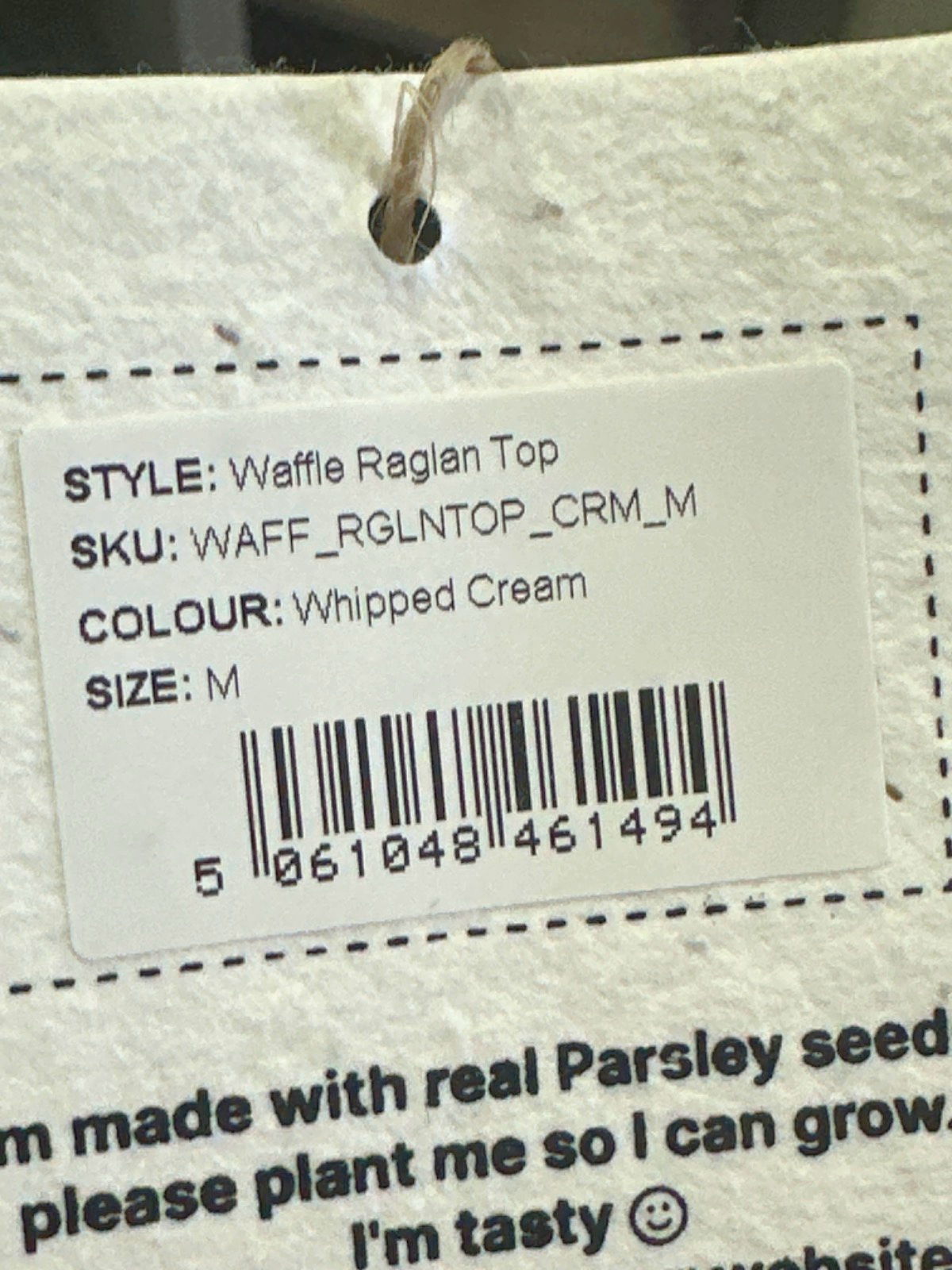 SEFI Whipped Cream Waffle Raglan Top UK M