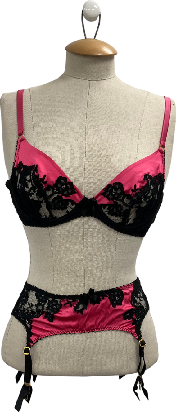 Agent Provocateur Pink Plunge Underwired Bra & Suspender UK 32C