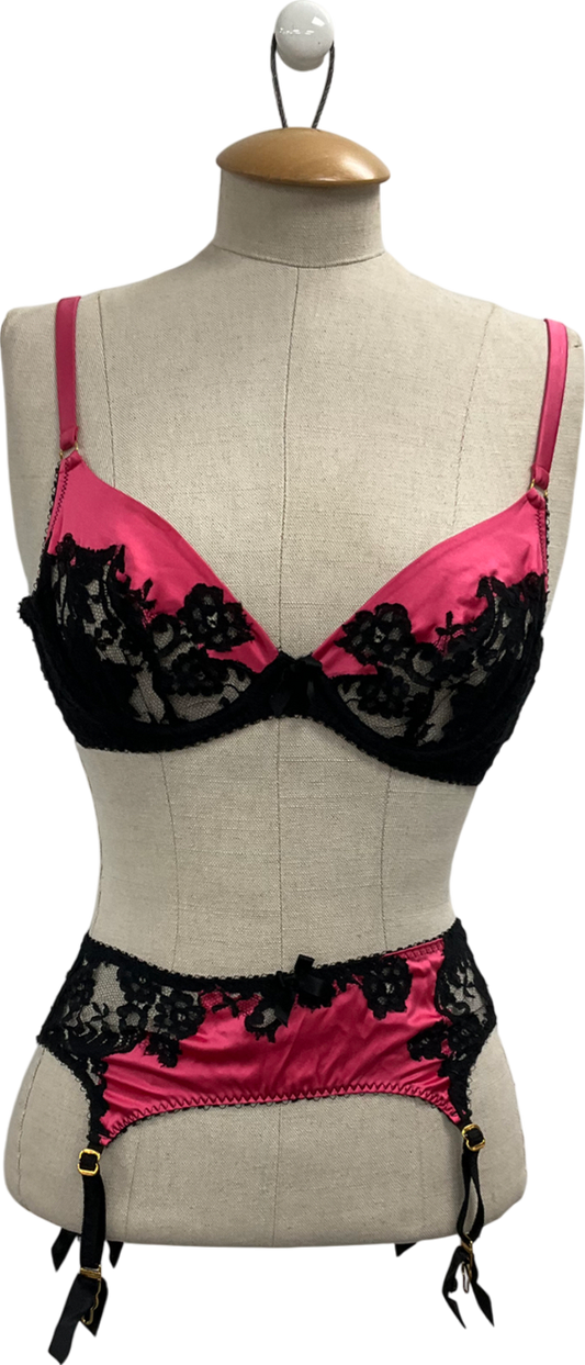 Agent Provocateur Pink Plunge Underwired Bra & Suspender UK 32C