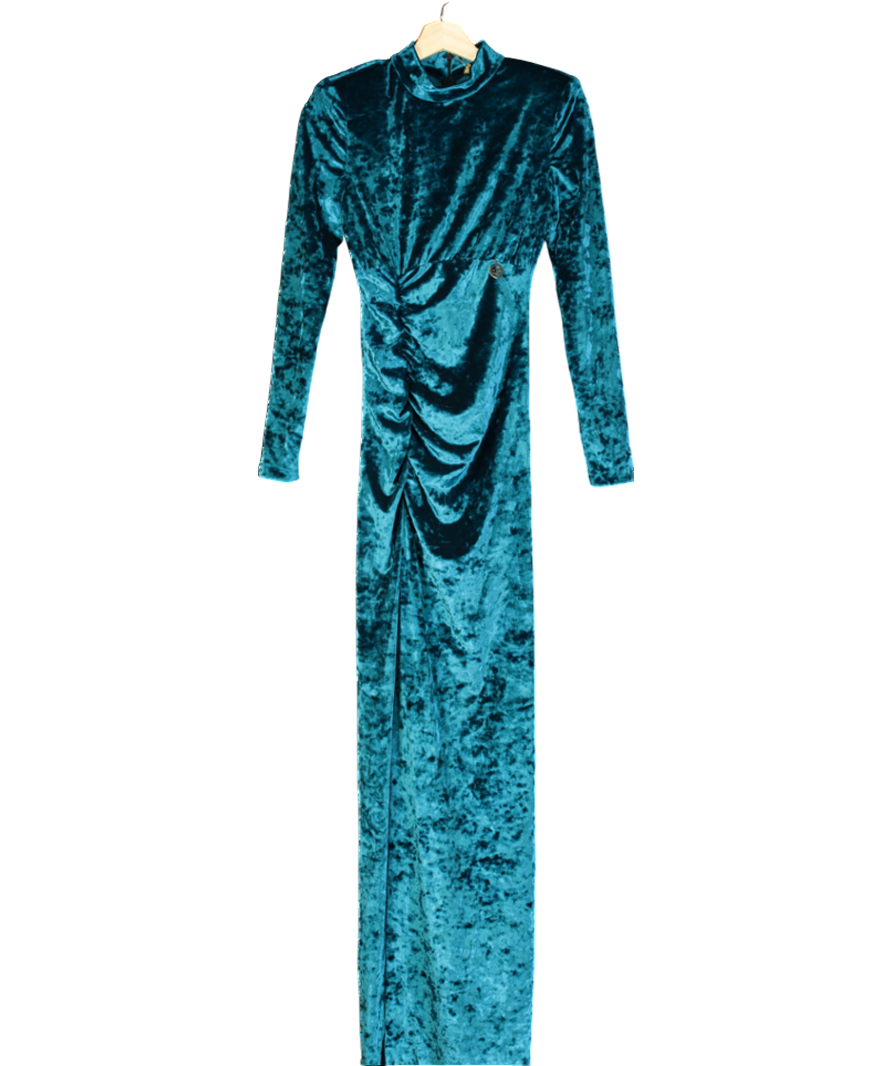 GAëLLE Blue Velvet Ruched Maxi Dress UK XS